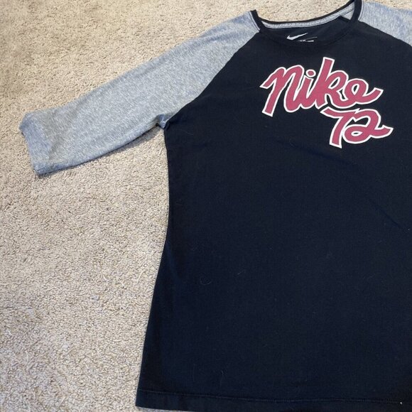 Nike 72 Baseball Shirt Youth XL Black Red Cotton Raglan Sleeves Spellout Y2K - Picture 3 of 9